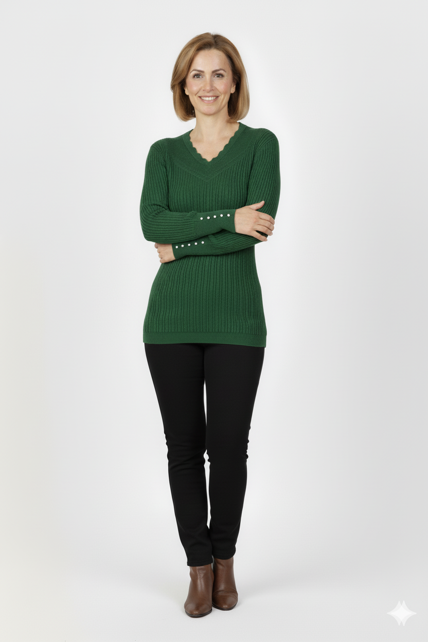 Oppland Kadın Kışlık Anne Kazak V Yaka Pamuklu Kardelen Örme Esnek Rahat Kesim Tam Kalıp